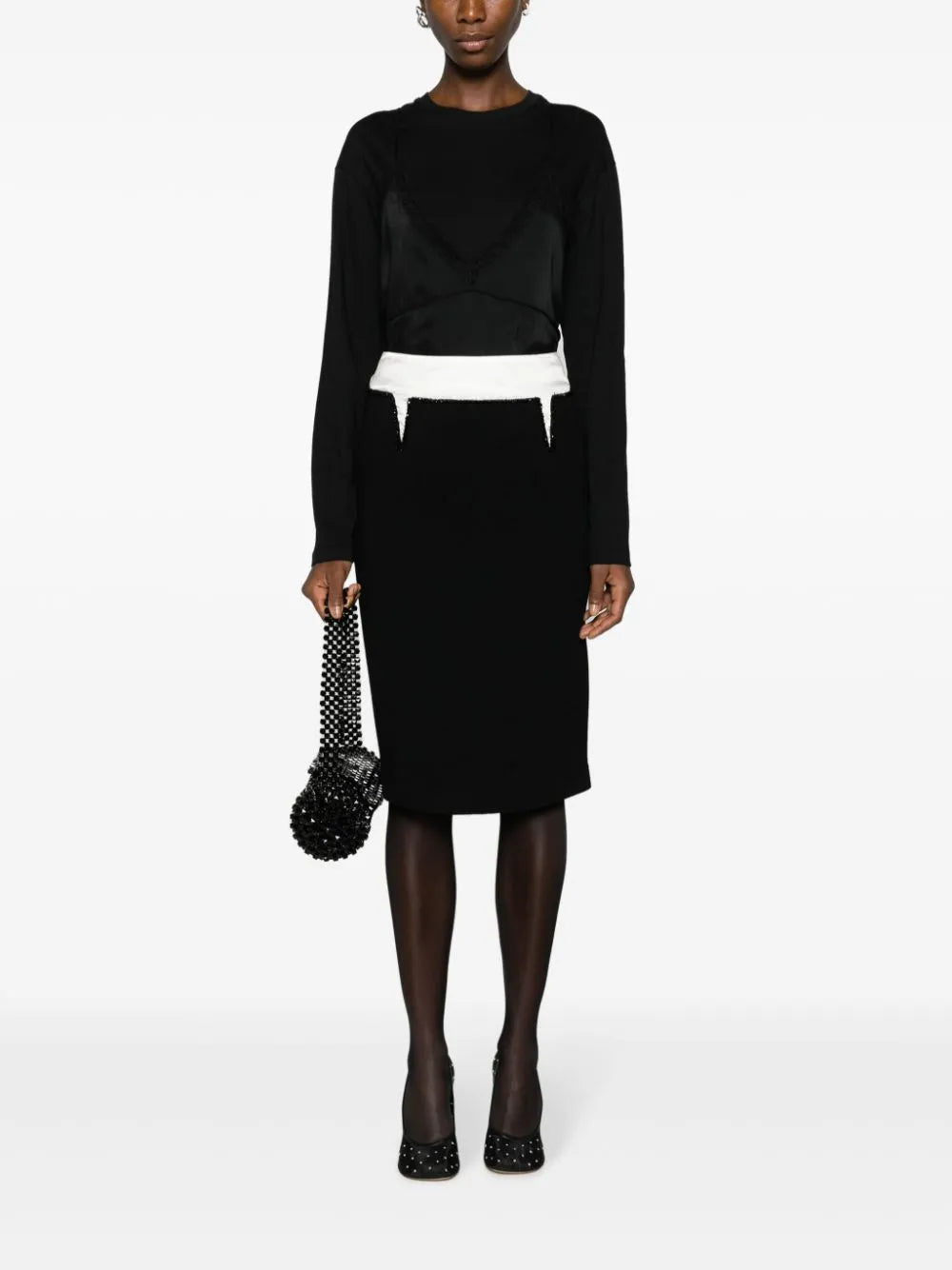 Crystal-Embellished Wool-Blend Pencil Skirt