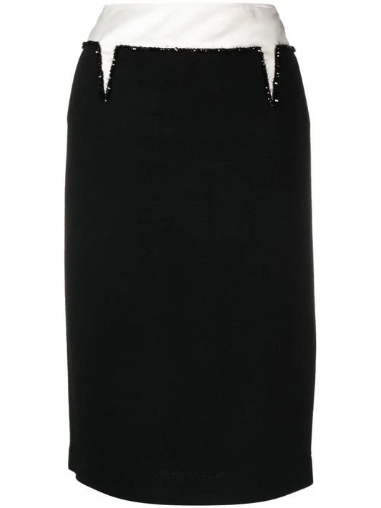 Crystal-Embellished Wool-Blend Pencil Skirt