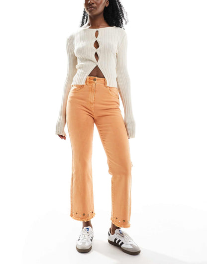 Studs Color Denim Pant In Mandarine