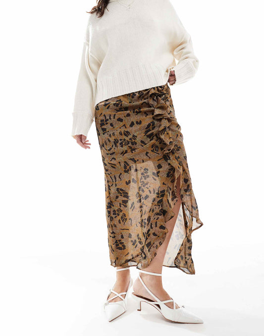 Ren Print Skirt In Camel