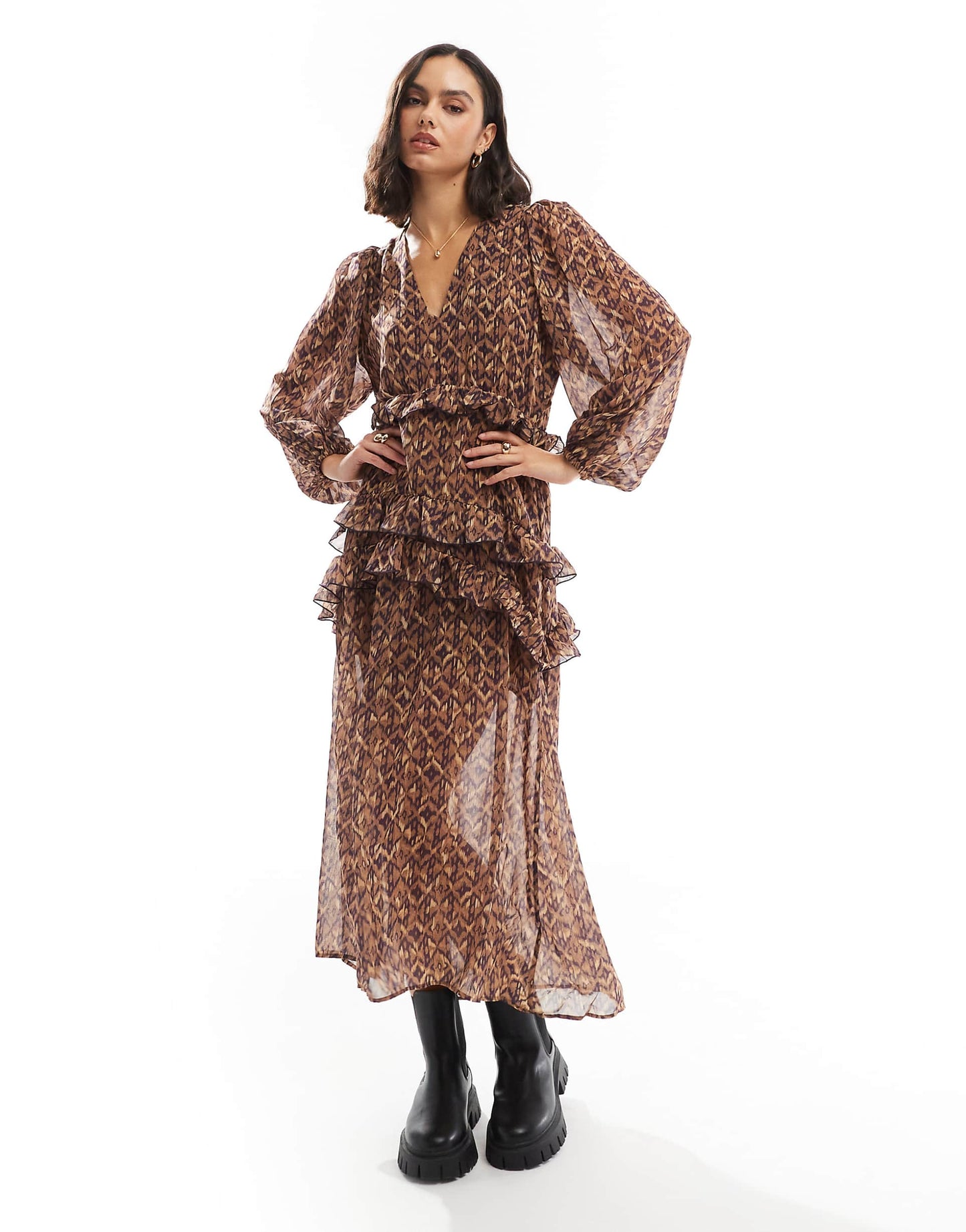 Multietnic Dress In Camel
