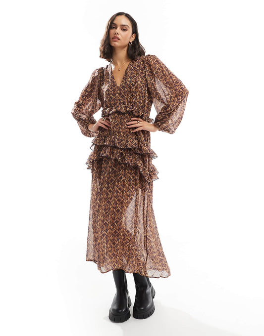Multietnic Dress In Camel