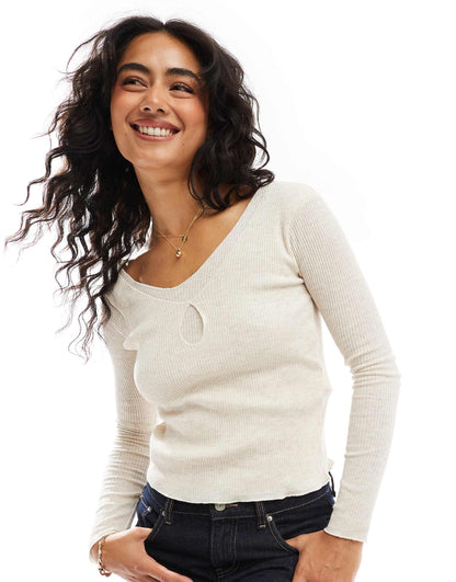 Double Rib Long Sleeve Tee In Natural