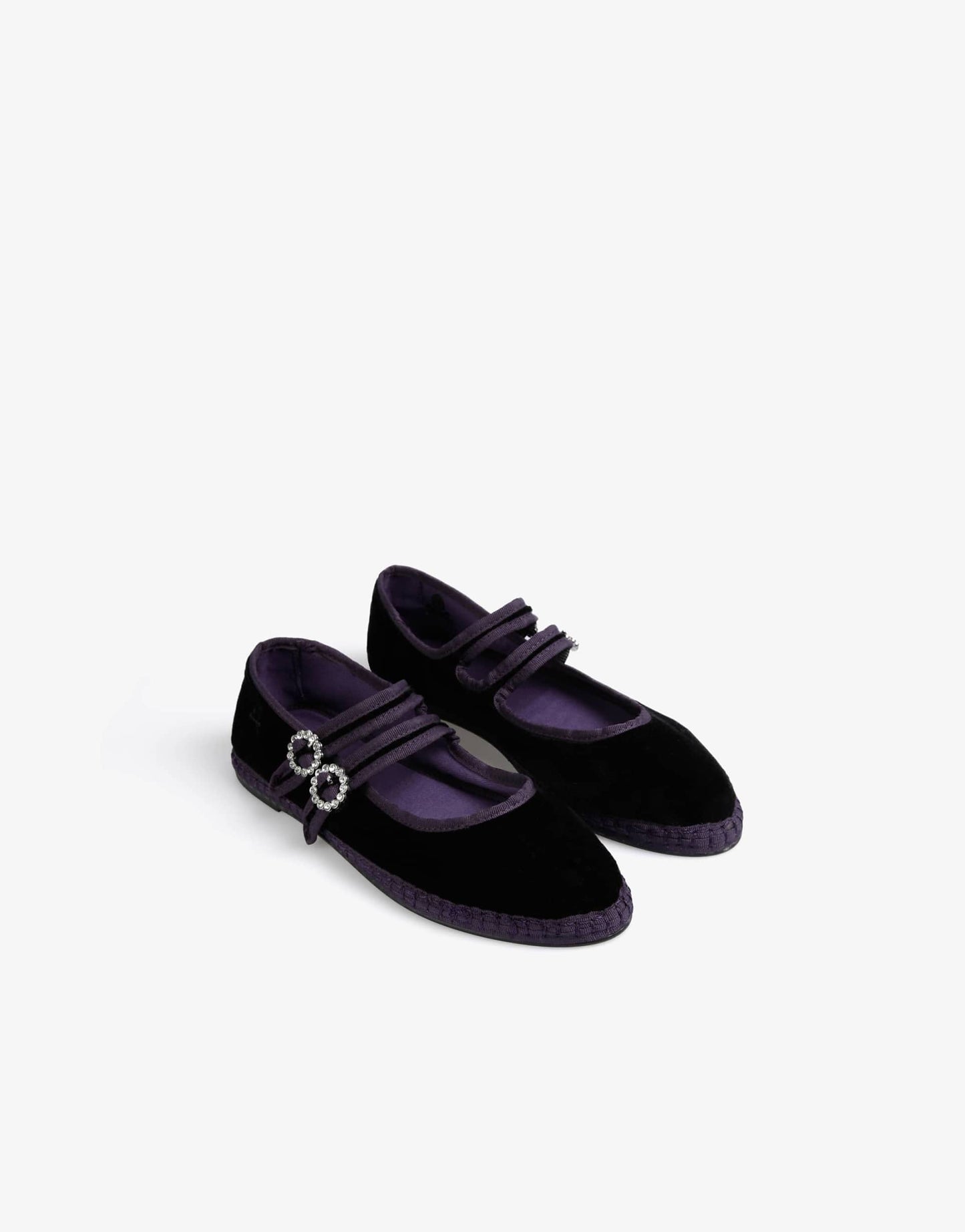 Velvet Double Strap Slipper In Purple