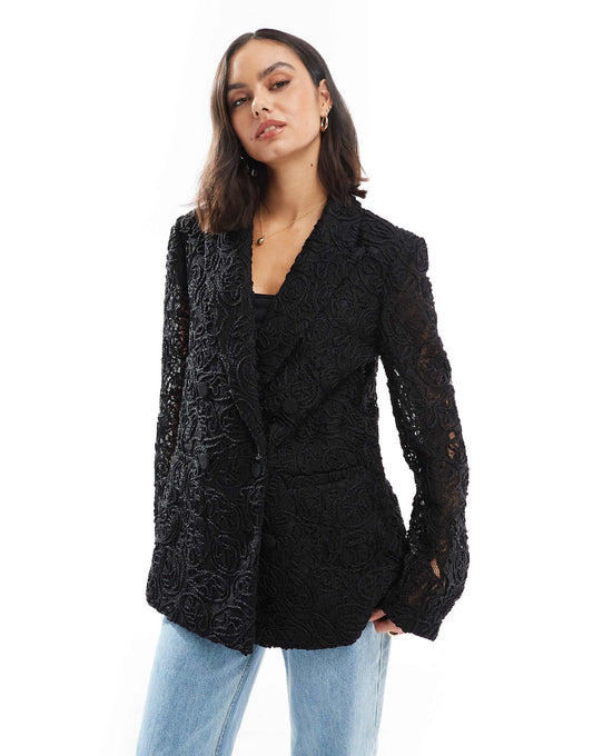 Lace Blazer In Black