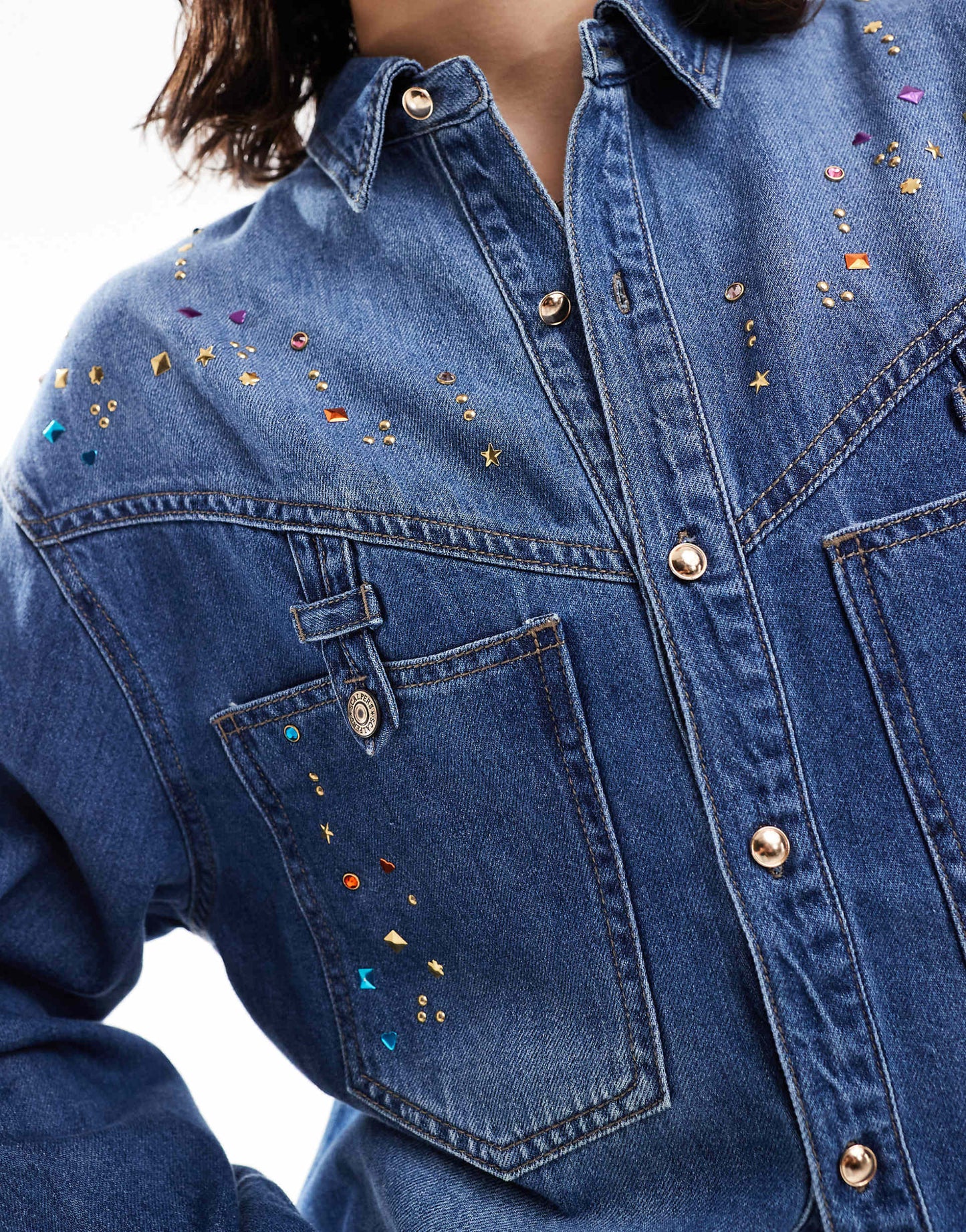 Strass Multicolor Denim Shirt In Indigo