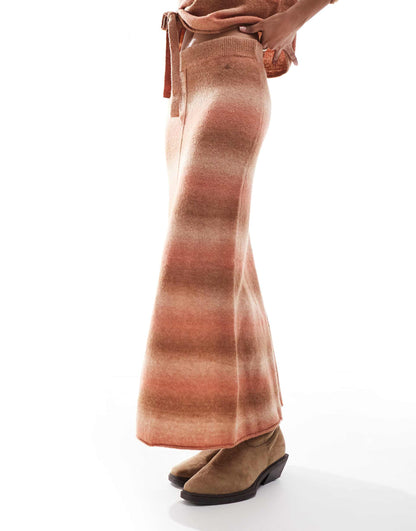Degred Knit Skirt In Camel Orange