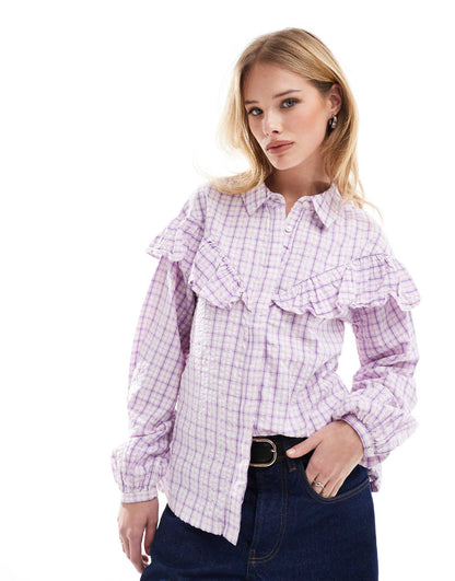 Ruffle Cute Shirt In Lilac