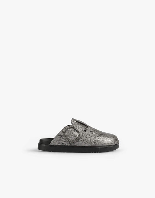 Metal Zueco Sandal In Metallic Silver