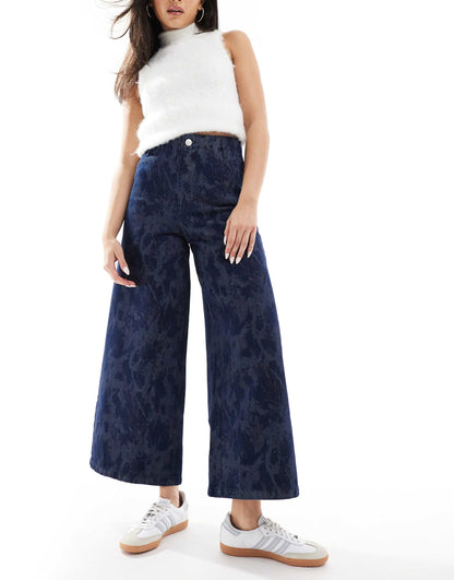 Shiny Culotte Denim Pant In Dark Indigo