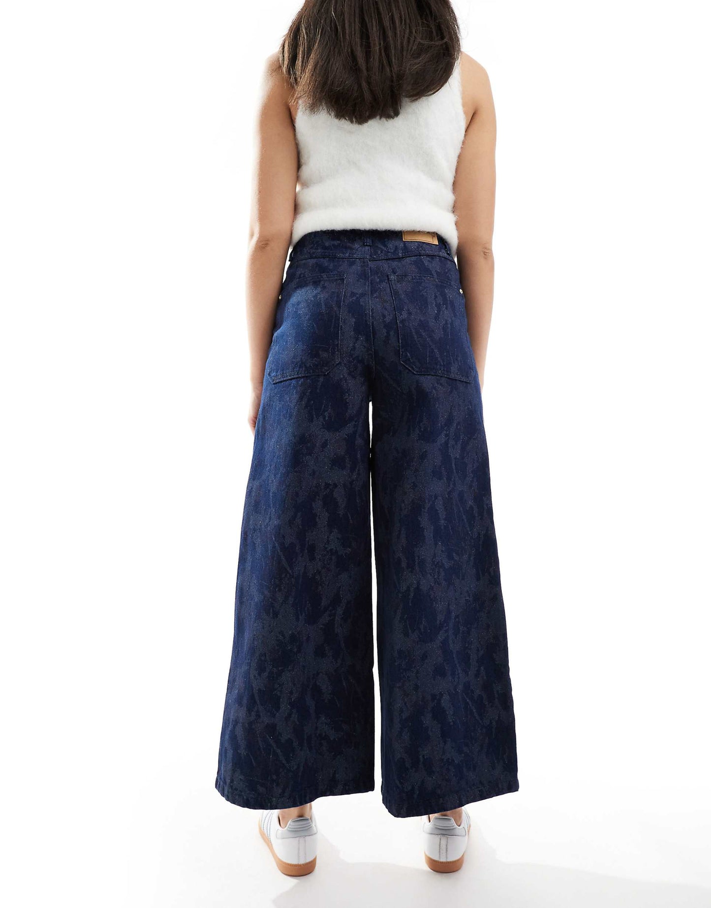 Shiny Culotte Denim Pant In Dark Indigo