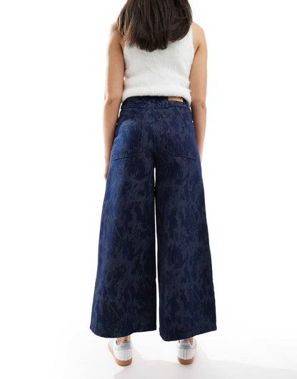 Shiny Culotte Denim Pant In Dark Indigo