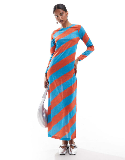 Jery Stripes Dress In Orange Stripes