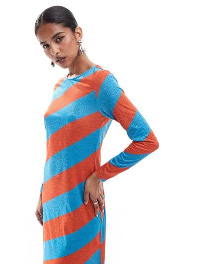 Jery Stripes Dress In Orange Stripes