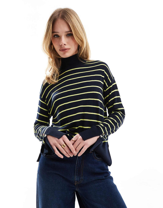 Turtle Neck Jumper In Lime Stripes