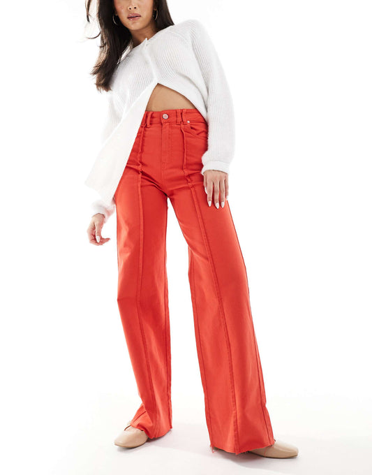 Front Color Denim Pant In Orange