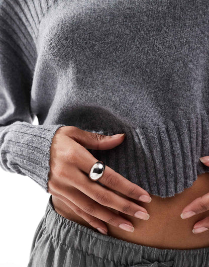 Joy Perkins Scallop Jumper In Grey Melange