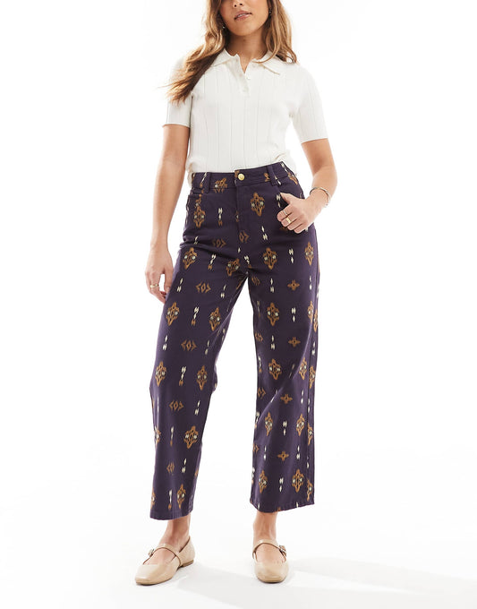 Etnic Emb Denim Pant In Dark Purple