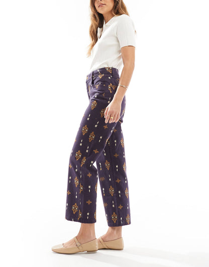 Etnic Emb Denim Pant In Dark Purple