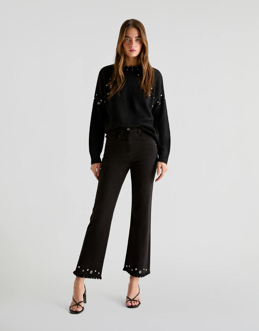 Studs Color Denim Pant In Black