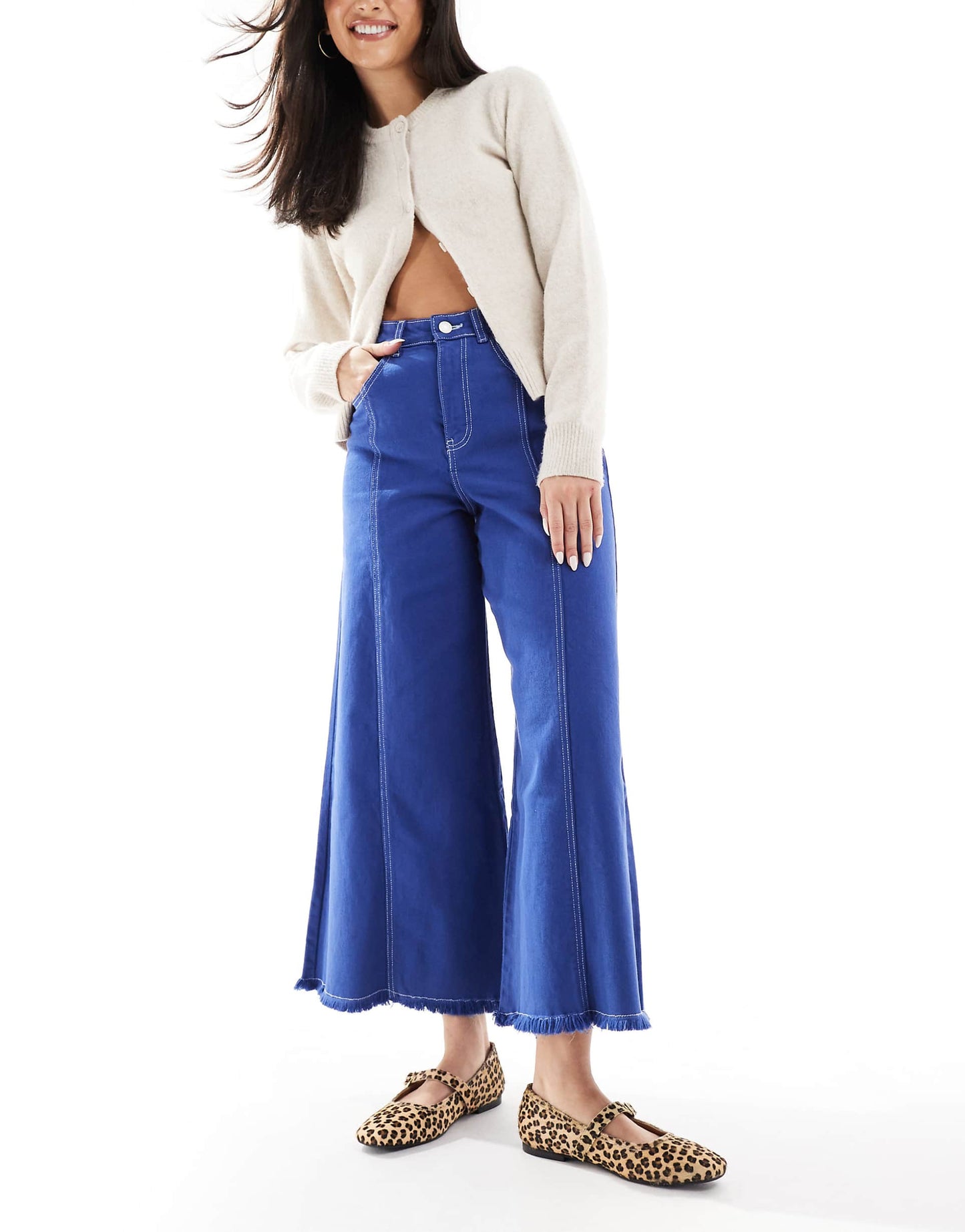 Stitching Culotte Denim Pant In Blue