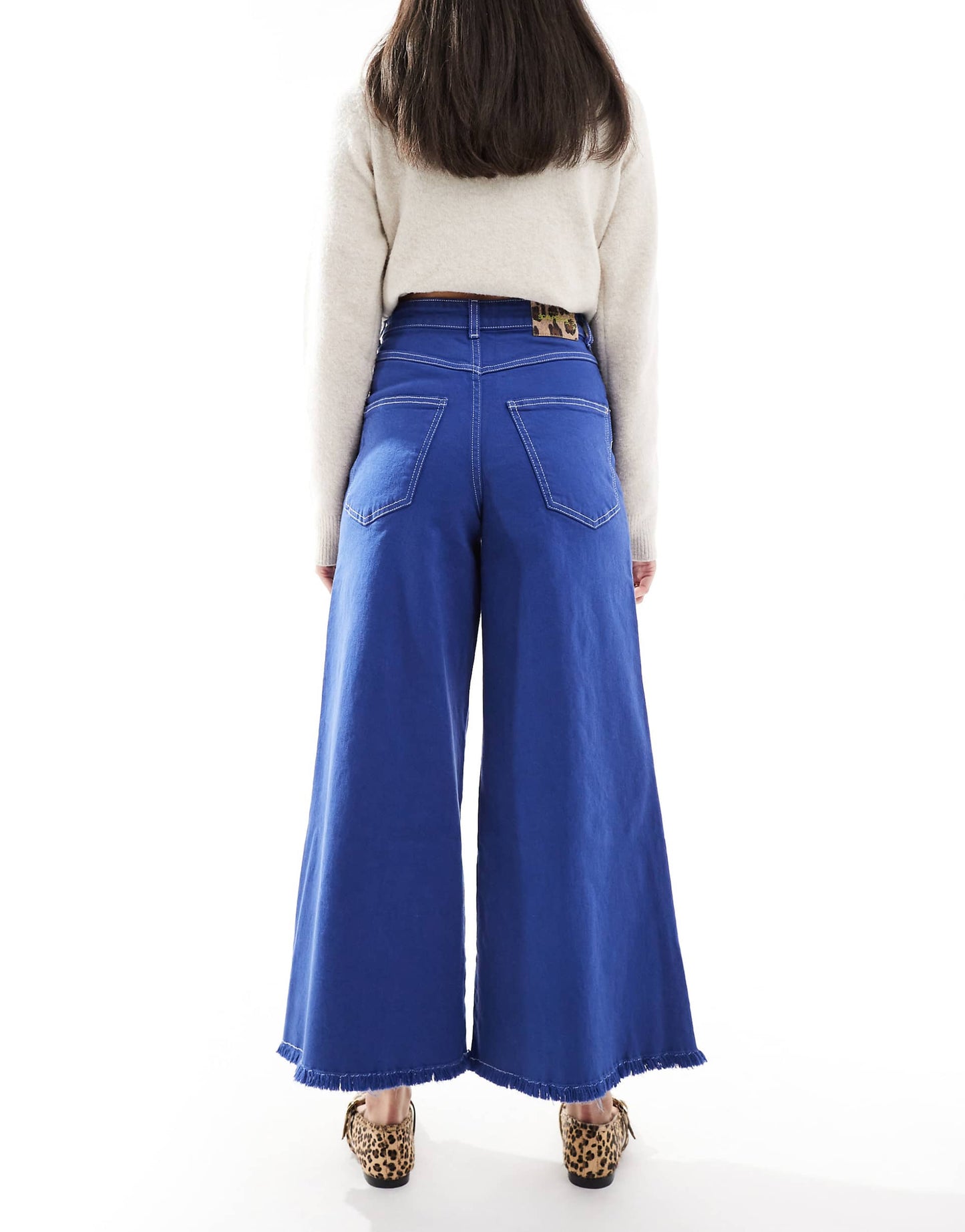 Stitching Culotte Denim Pant In Blue