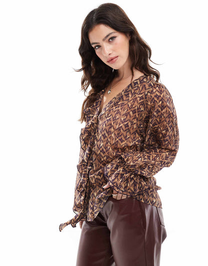 Multietnic Shirt In Camel