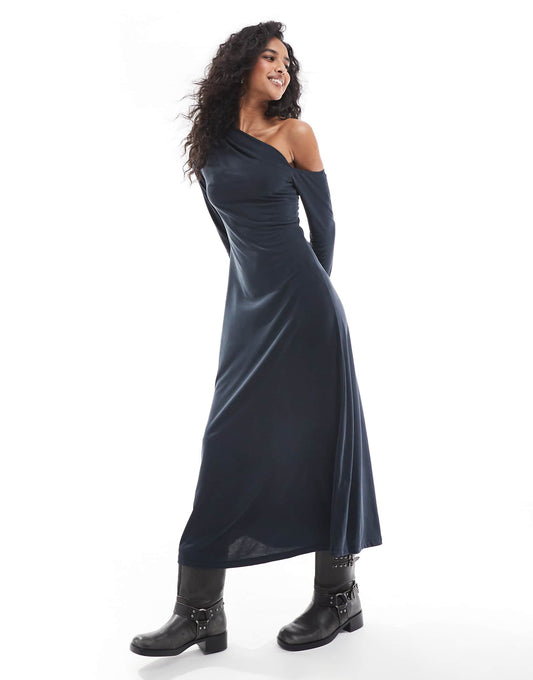 Asy Ruched Jery Dress In Dark Grey