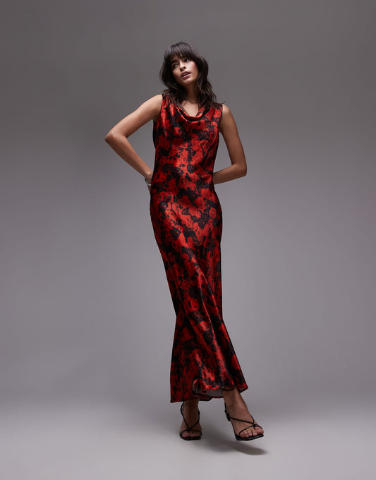 Built Up Cowl Neck Maxi Dress