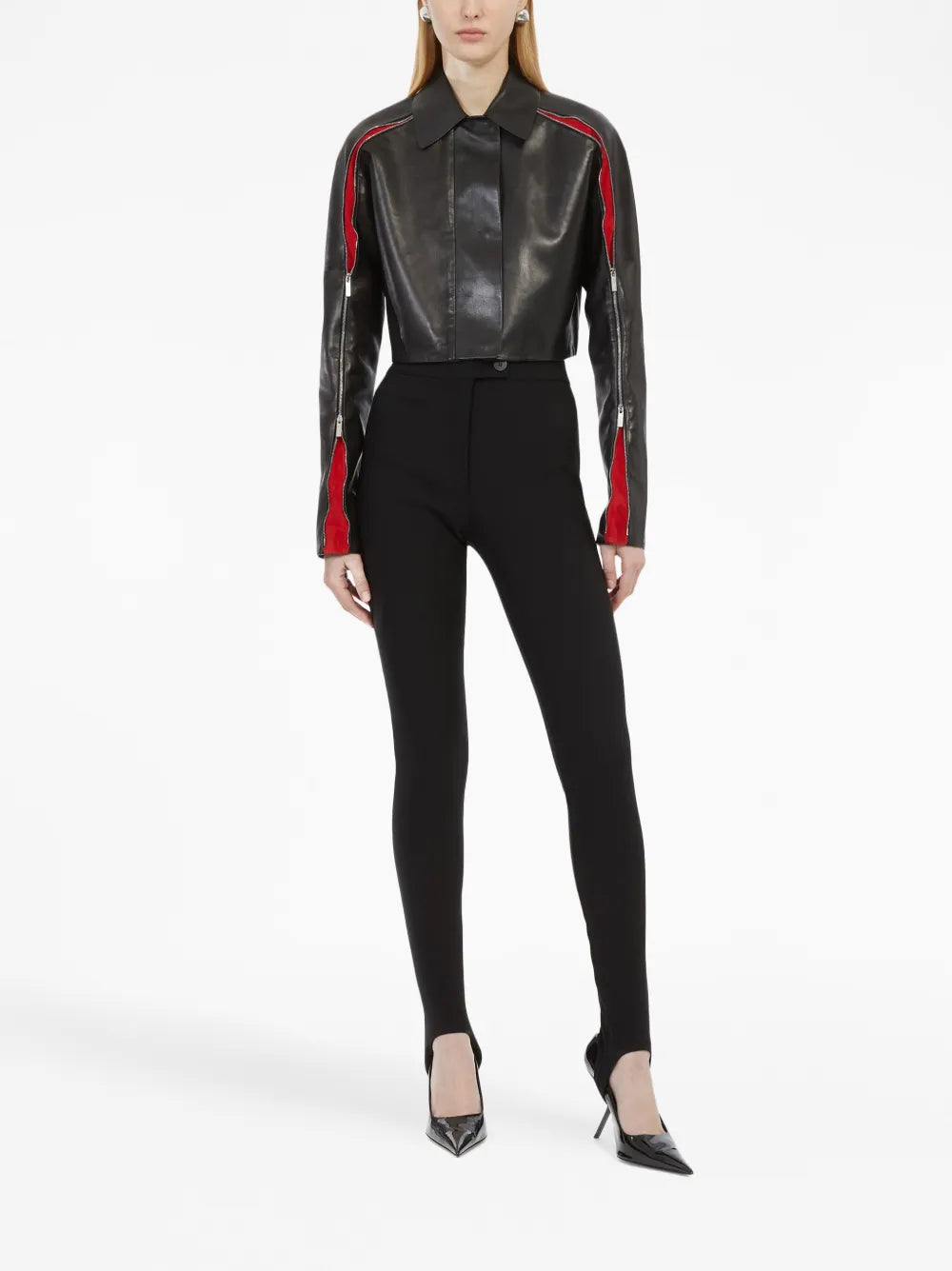 Zip-Detail Leather Cropped Jacket