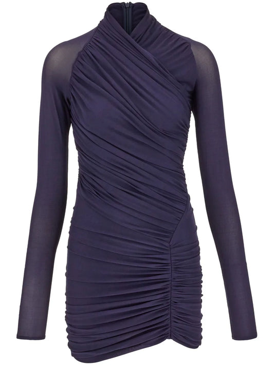 Ruched Long-Sleeve Minidress