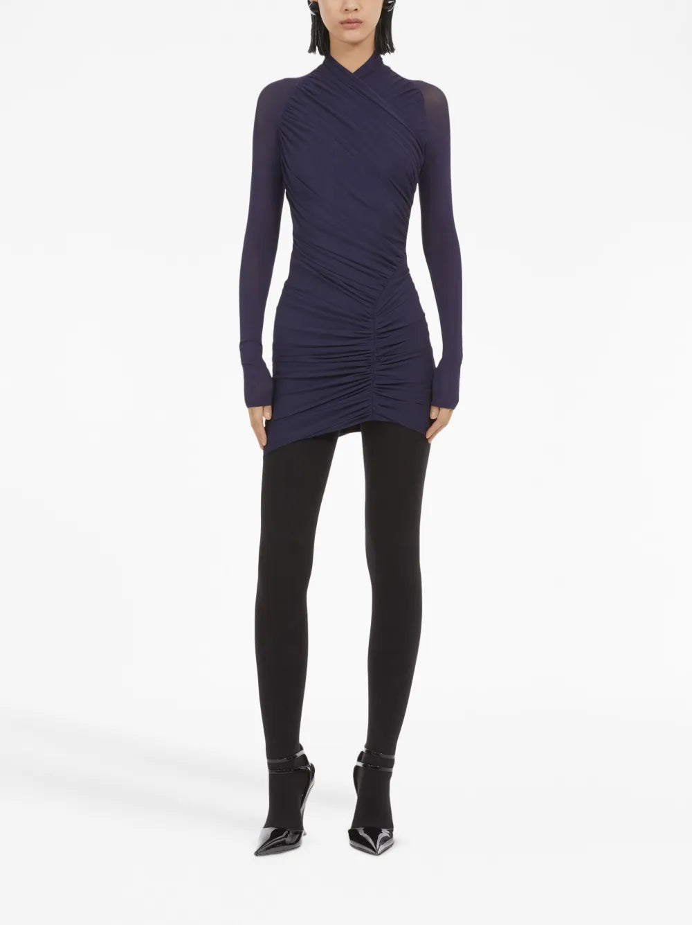 Ruched Long-Sleeve Minidress