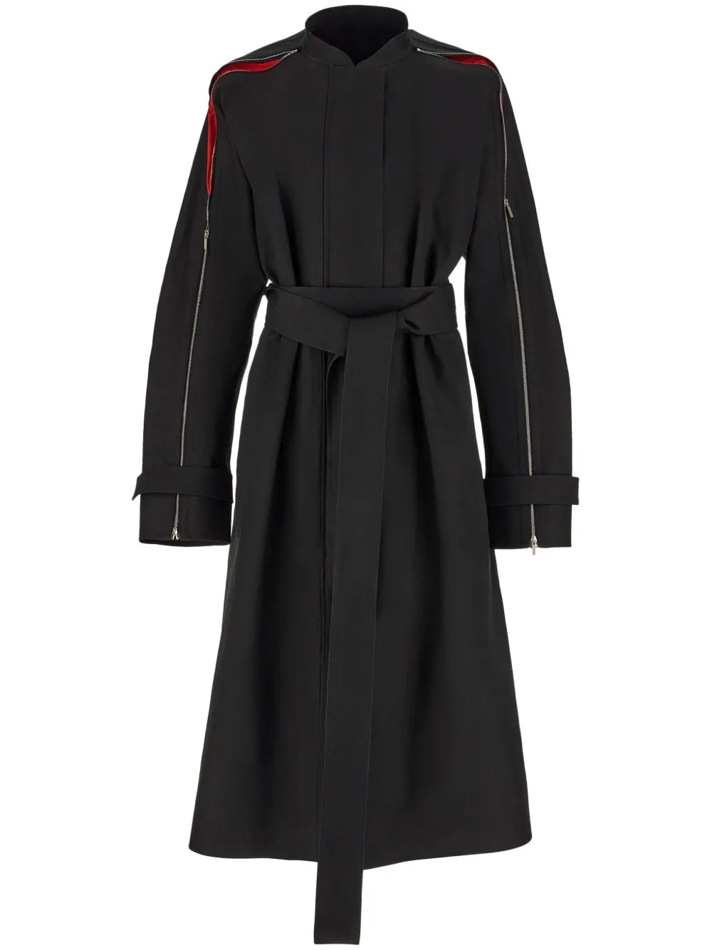 Zip-Detail Belted Trench Coat