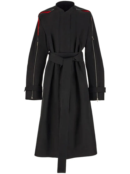 Zip-Detail Belted Trench Coat