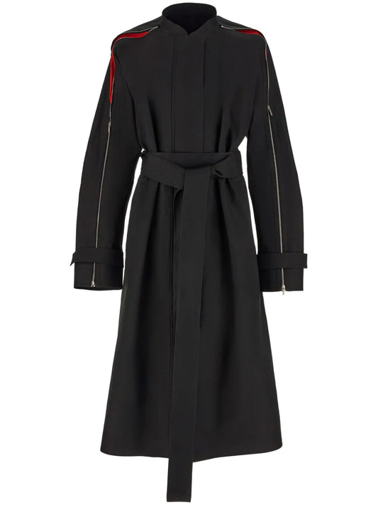 Zip-Detail Belted Trench Coat