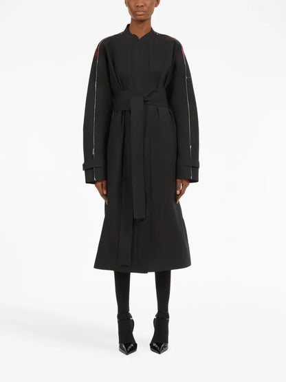 Zip-Detail Belted Trench Coat