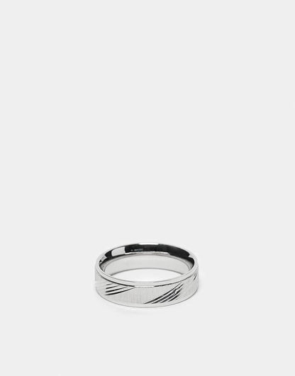 Waterproof Stainless Steel Band Ring With Horizontal Embossed Design