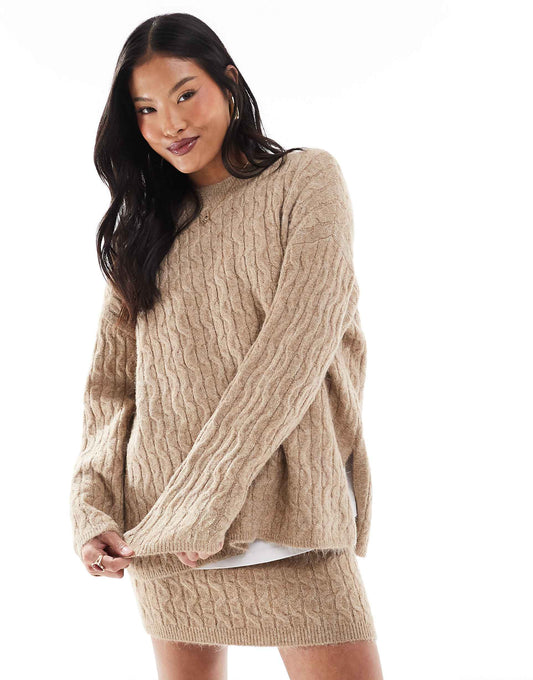 Petite Slouchy Cable Knit Jumper Co-Ord