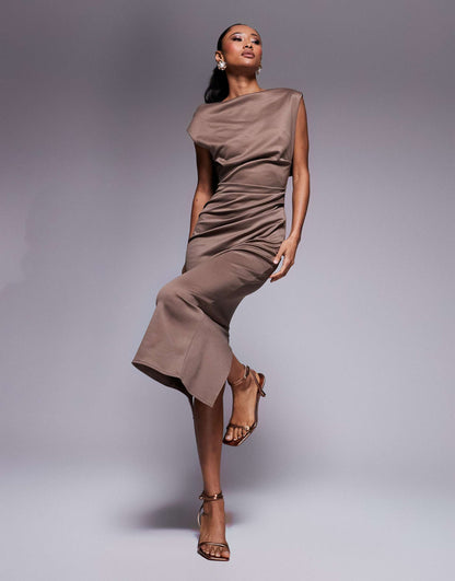Manipulated High Neck Midi Dress