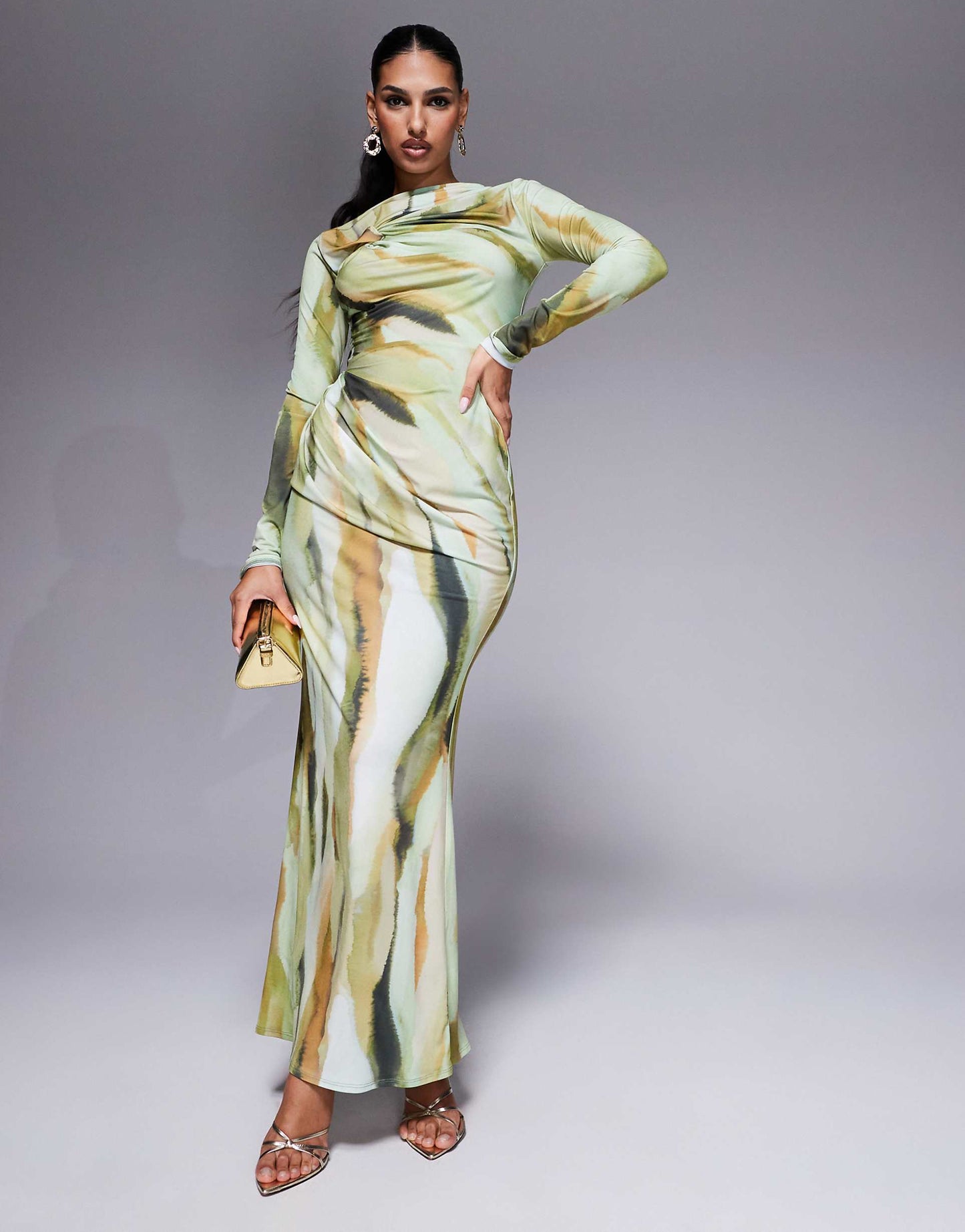 Long Sleeve Knot Detail Maxi Dress