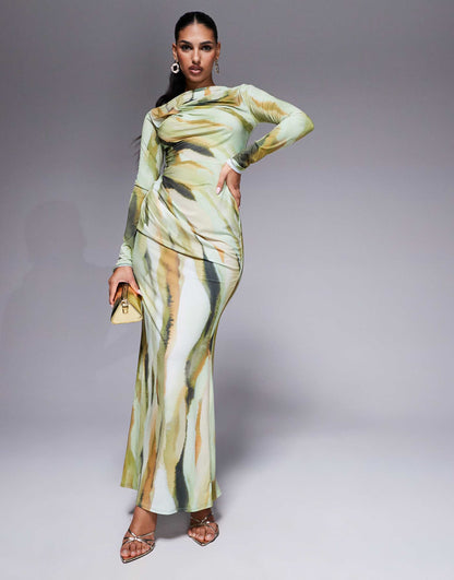 Long Sleeve Knot Detail Maxi Dress