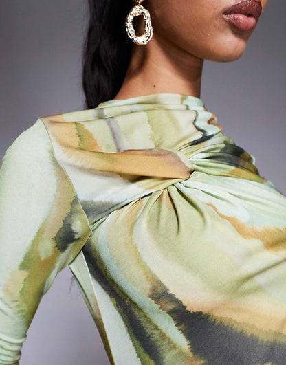 Long Sleeve Knot Detail Maxi Dress