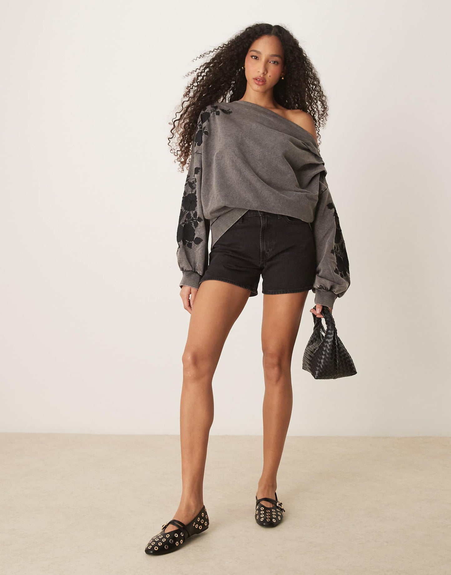 Off The Shoulder Sweat With Embroidery