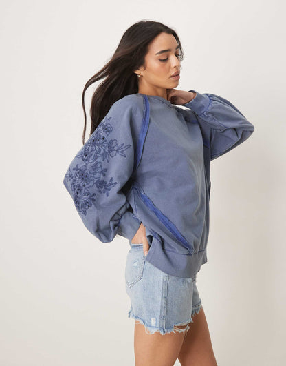 Oversized Sweat With Seam Detail And Cutwork Sleeves