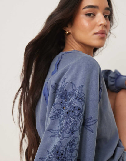 Oversized Sweat With Seam Detail And Cutwork Sleeves