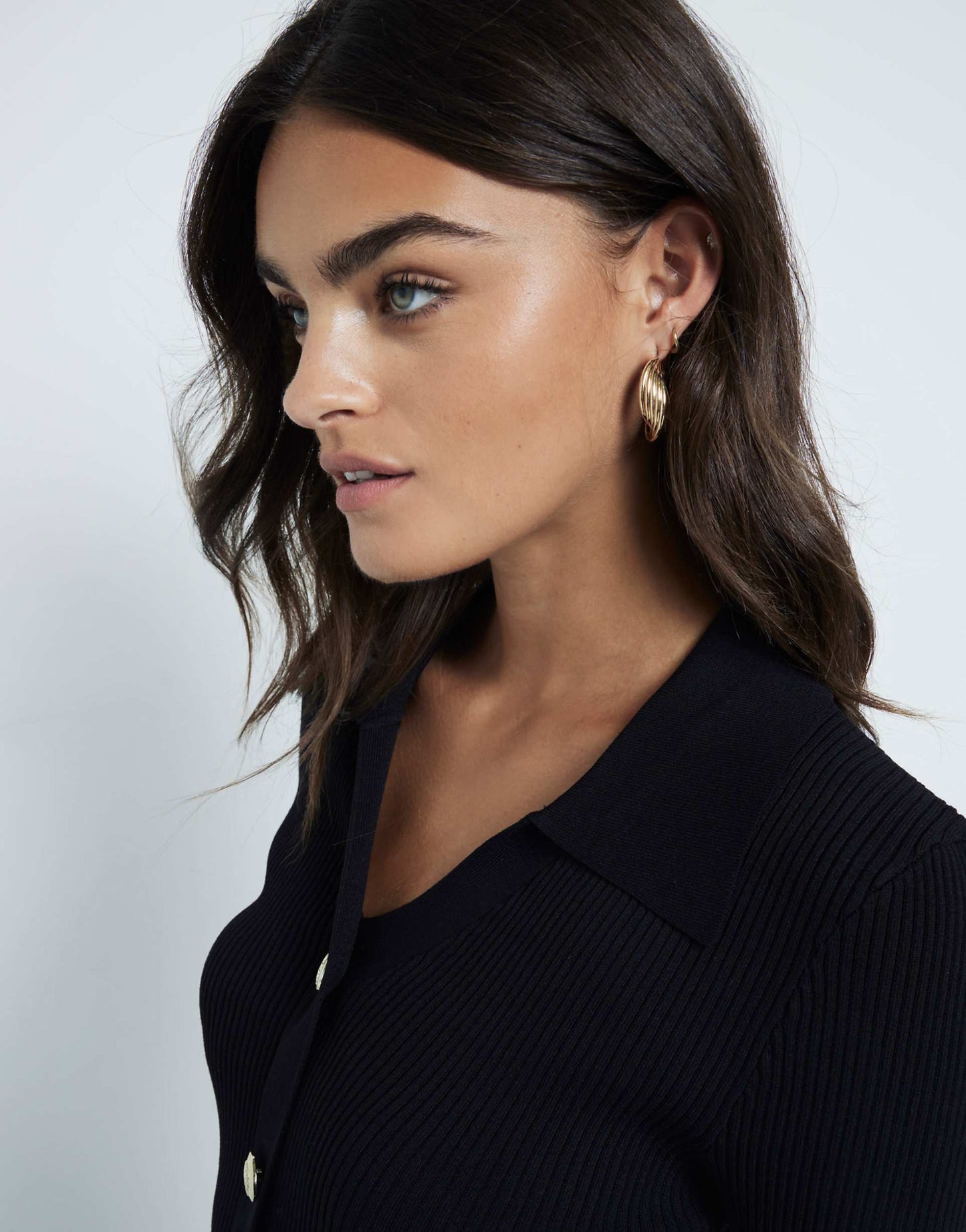 Knit Button Detail Polo Top