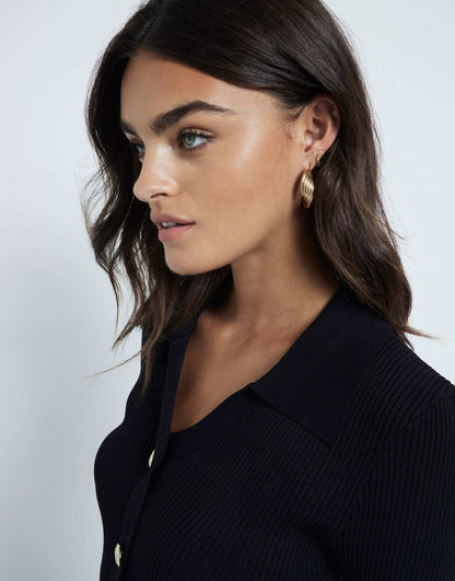 Knit Button Detail Polo Top