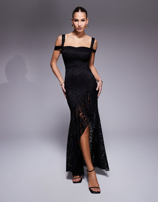 Asymmetric Lace Ruffle Gown