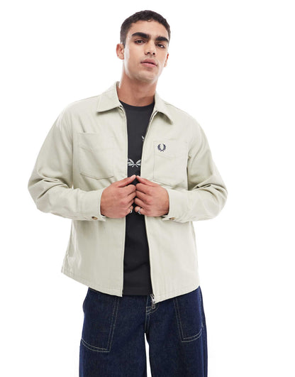 Long Sleeve Twill Zip Through Overshirt