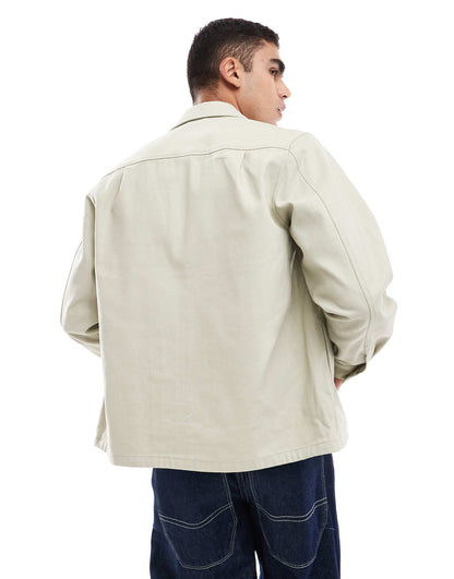 Long Sleeve Twill Zip Through Overshirt